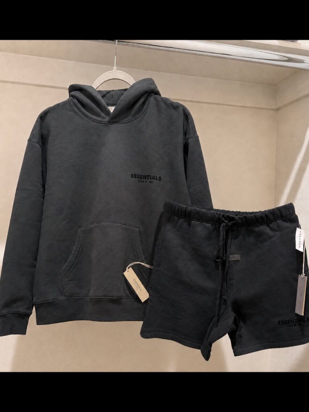 Combo Set FOG Essentials Black Hoodie & Sweat Shorts BNWT Authentic ✅
